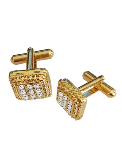 Menjewell New Collection  Gold Stone Studded Square Design Fashion Button Cufflink Set For Men & Boys