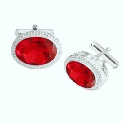 Men Silver Red Oval Shaped Antique Cufflinks 