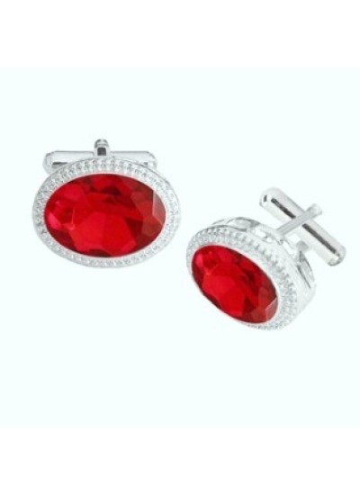 Men Silver Red Oval Shaped Antique Cufflinks 