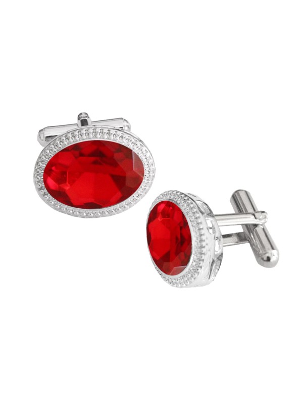 Men Silver Red Oval Shaped Antique Cufflinks 