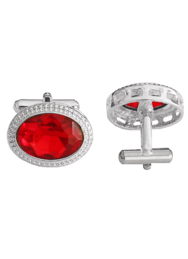 Men Silver Red Oval Shaped Antique Cufflinks 