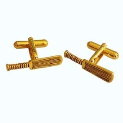 Men Golden Cricket Bat Shaped Stylish Cufflinks 