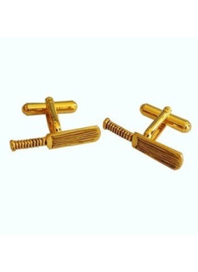 Men Golden Cricket Bat Shaped Stylish Cufflinks 