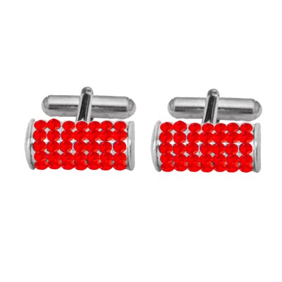 Cufflinks Silver Red-Stone-Studded Design