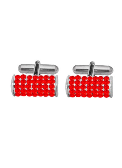 Cufflinks Silver Red-Stone-Studded Design