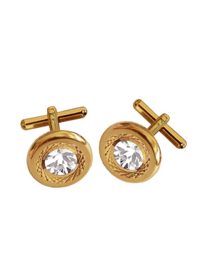 Menjewell Gold  Plated Round Design Formal Dress Cufflinks For Men