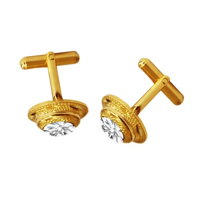 Menjewell Gold  Plated Round Design Formal Dress Cufflinks For Men