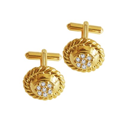 Menjewell Gold Plated Round Design Formal Dress Cufflinks For Men