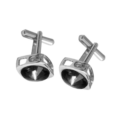 Menjewell Silver & Black Stone Studed Square Design Formal Dress Cufflinks