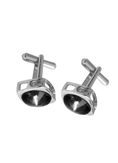 Menjewell Silver & Black Stone Studed Square Design Formal Dress Cufflinks