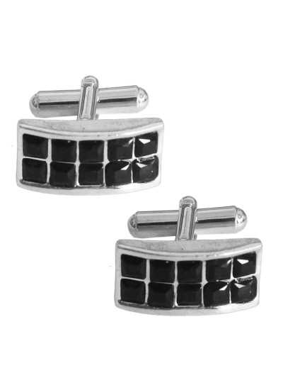 Menjewell Silver & Black Rectangle Design Black Stone Formal Dress Cufflinks