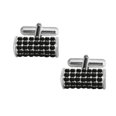 Menjewell Silver & Black Rectangle Design Black Stone Formal Dress Cufflinks