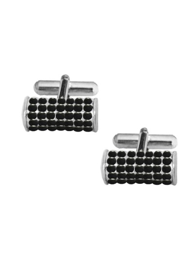 Menjewell Silver & Black Rectangle Design Black Stone Formal Dress Cufflinks