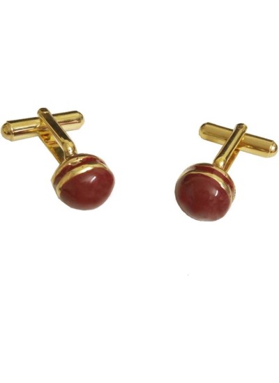  Cufflinks Red::Gold Classic Round Design by Menjewell 