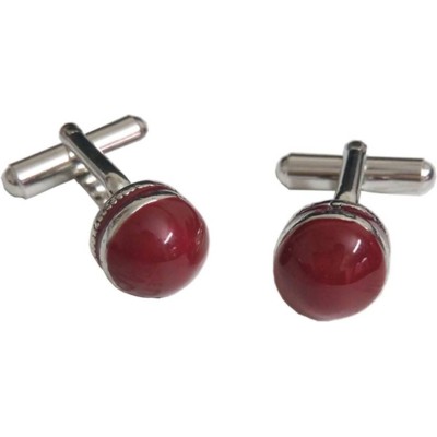  Cufflinks Red::Silver Classic Round Design by Menjewell 