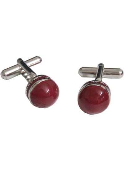  Cufflinks Red::Silver Classic Round Design by Menjewell 