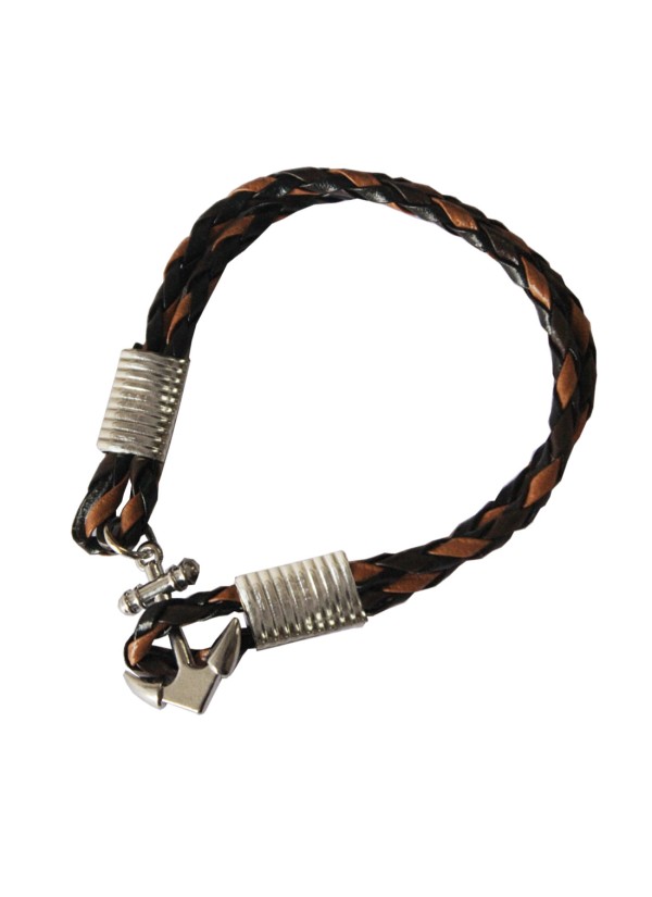 Brown::Black Anchor Lock Wrap Fashion Bracelet 