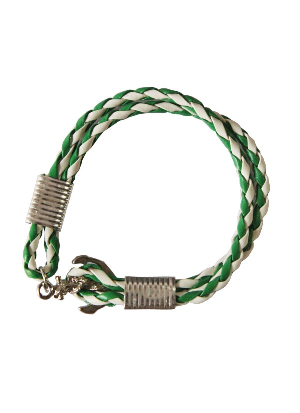 Green::White Anchor Lock Wrap Fashion Leather Bracelet 