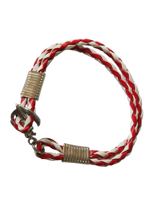 Red::White Anchor Lock Wrap Fashion Leather Bracelet 