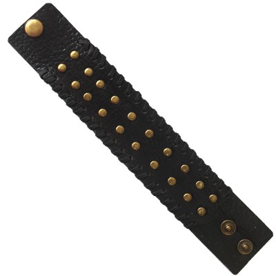 Menjewell Stylish Leather Jewelry  Black:Gold  Dot Design Wrist Band Bracelet