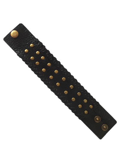 Menjewell Stylish Leather Jewelry  Black:Gold  Dot Design Wrist Band Bracelet