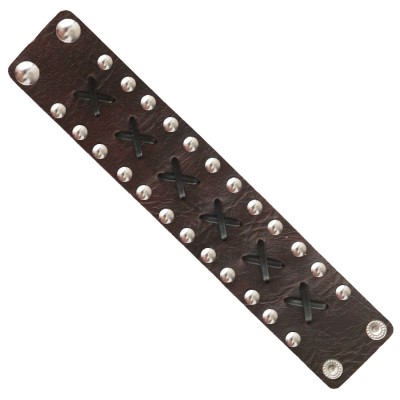 Menjewell Stylish Leather Jewelry  Brown:Silver  Dot Design Wrist Band Bracelet