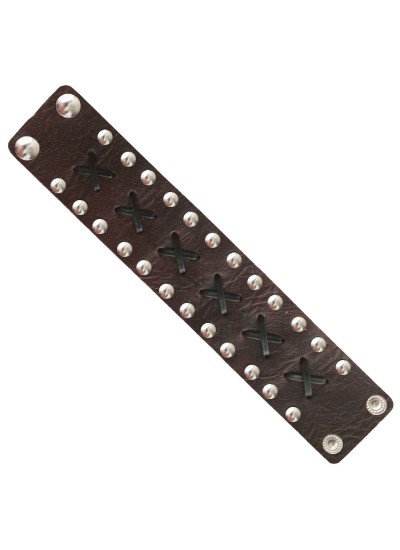 Menjewell Stylish Leather Jewelry  Brown:Silver  Dot Design Wrist Band Bracelet