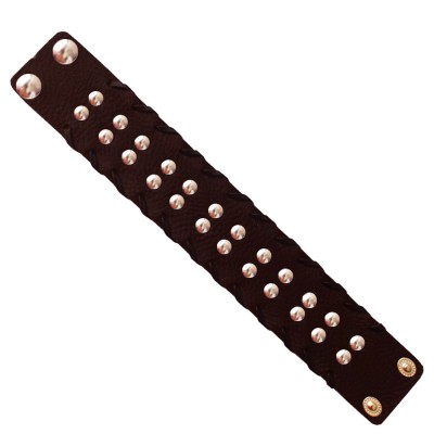 Menjewell Stylish Leather Jewelry  Brown:Silver  Dot Design Wrist Band Bracelet