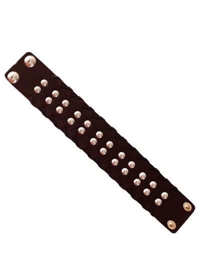 Menjewell Stylish Leather Jewelry  Brown:Silver  Dot Design Wrist Band Bracelet