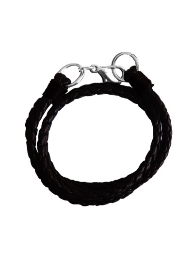 Menjewell Stylish Leather Jewelry  Black:Silver  Dual Strand Design  Bracelet