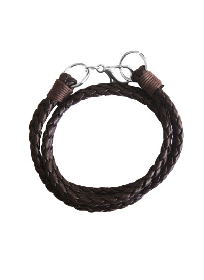 Menjewell Stylish Leather Jewelry  Brown:Silver  Dual Strand Design Bracelet
