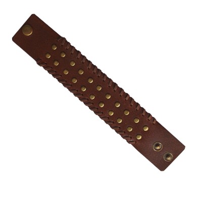 Menjewell Stylish Leather Jewelry  Brown:Gold  Dot Design Wrist Band Bracelet