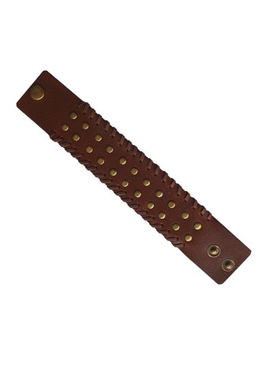Menjewell Stylish Leather Jewelry  Brown:Gold  Dot Design Wrist Band Bracelet