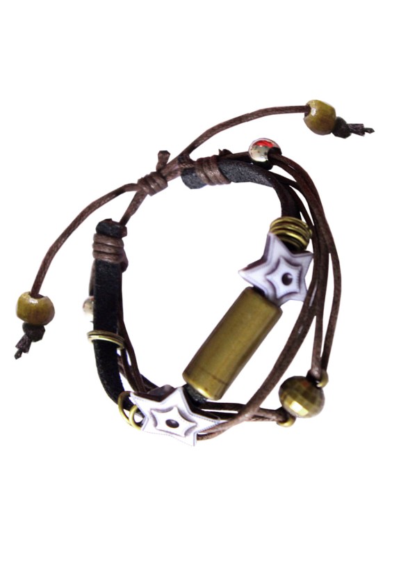 Elegant Brown Leather With Cotton Dori Fashion Leather Bracelet