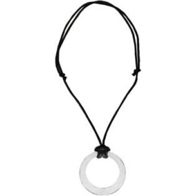 Silver::Black  Ring Round Leather Design Pendant 