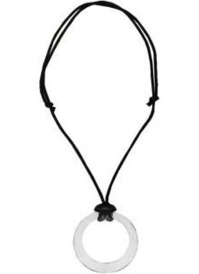 Silver::Black  Ring Round Leather Design Pendant 