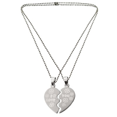 Silver "I Love You" Broken Heart Pendant With Chain