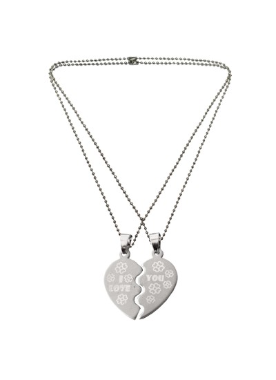 Silver "I Love You" Broken Heart Pendant With Chain