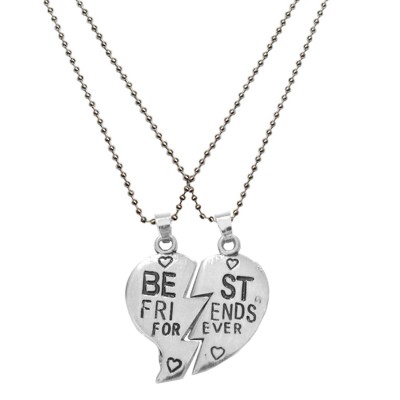 Silver Best Friend For Ever Fashion Broken Heart Dual Pendants