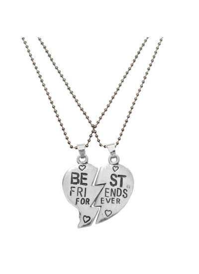 Silver Best Friend For Ever Fashion Broken Heart Dual Pendants