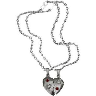 Elegant Silver::Red Breakable Heart Fashion Broken Heart Dual Pendants