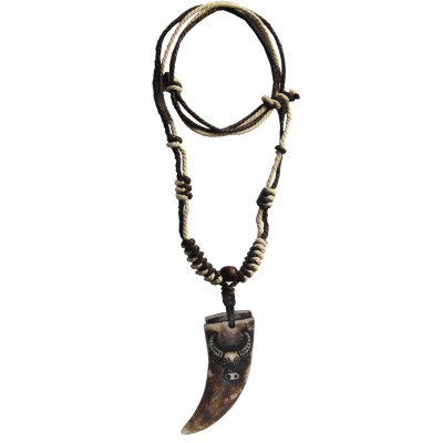 Menjewell Style Wolf Tooth with Swastika Bull Buffalo Skull Head Design With Adjustable Cotton Dori Pendant