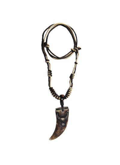 Menjewell Style Wolf Tooth with Swastika Bull Buffalo Skull Head Design With Adjustable Cotton Dori Pendant