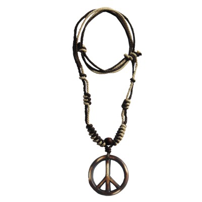 Menjewell Style Hollow Peace Symbol Design With Adjustable Cotton Dori Pendant