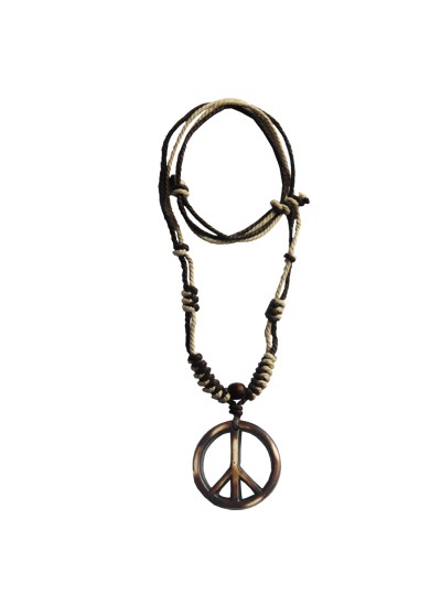 Menjewell Style Hollow Peace Symbol Design With Adjustable Cotton Dori Pendant