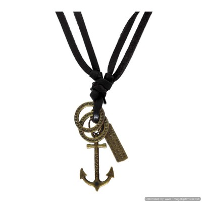 Leather String  Anchor Maritime Ship Pendant