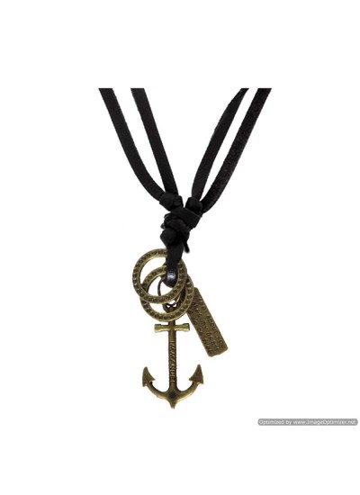 Leather String  Anchor Maritime Ship Pendant