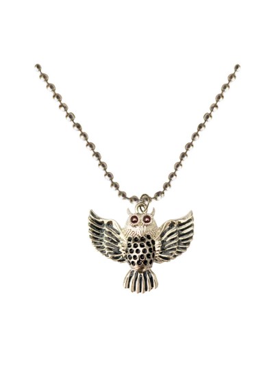 Silver::Black Owl Fashion Chain Bird Pendant 