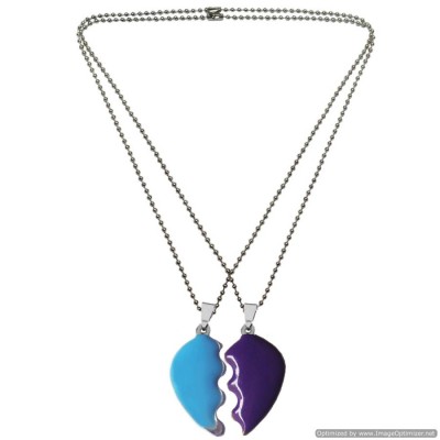 Menjewell Multi Color Couple Broken Heart Dual Pendant