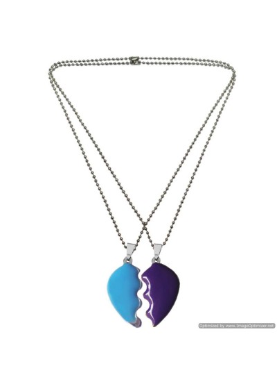 Menjewell Multi Color Couple Broken Heart Dual Pendant